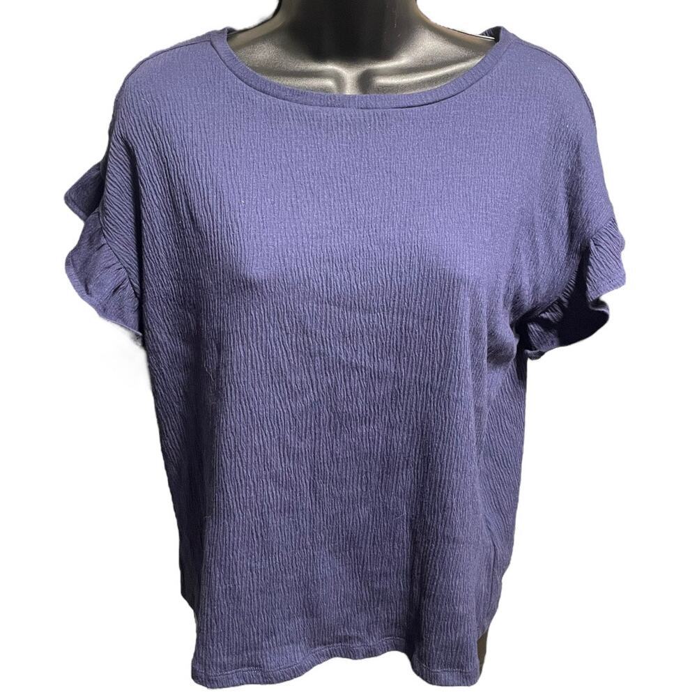 Micheal Kors Navy Blue Ruffle Sleeve Blouse Sz S